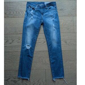 AG Adriano Goldschmied The Stilt Crop Distressed Jeans Size 24‎ Ankle Raw Hem